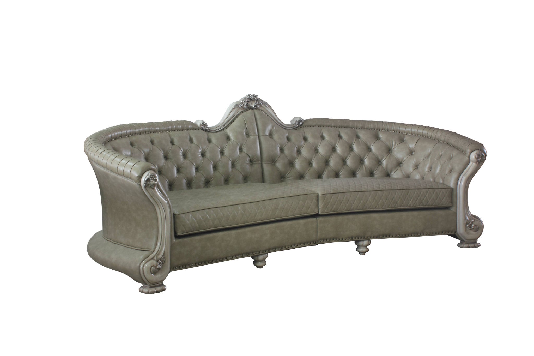 113" Bone Faux Leather Sofa And Toss Pillows With White Legs - Homeroots - Flyclothing LLC
