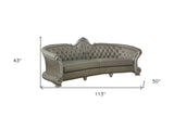 113" Bone Faux Leather Sofa And Toss Pillows With White Legs - Homeroots - Flyclothing LLC
