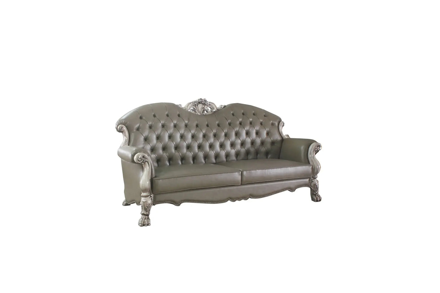96" Bone Faux Leather Sofa And Toss Pillows With White Legs - Homeroots - Flyclothing LLC