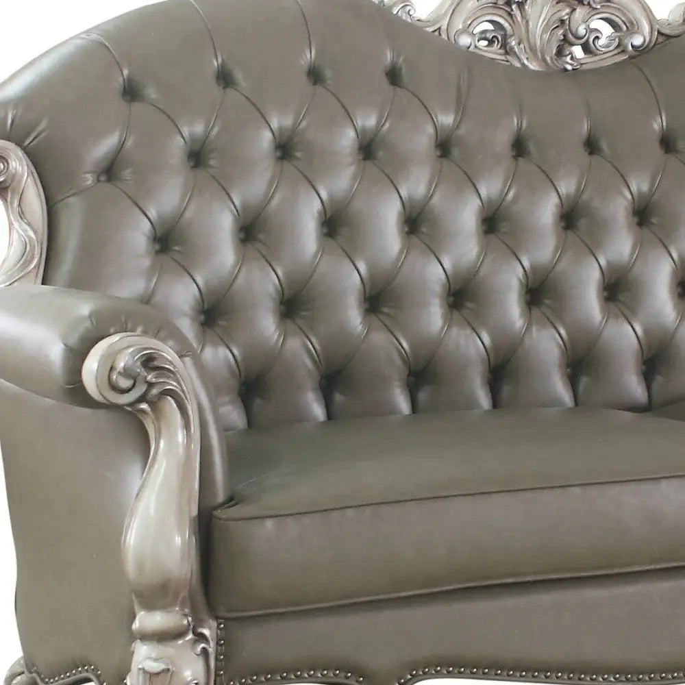 96" Bone Faux Leather Sofa And Toss Pillows With White Legs - Homeroots - Flyclothing LLC