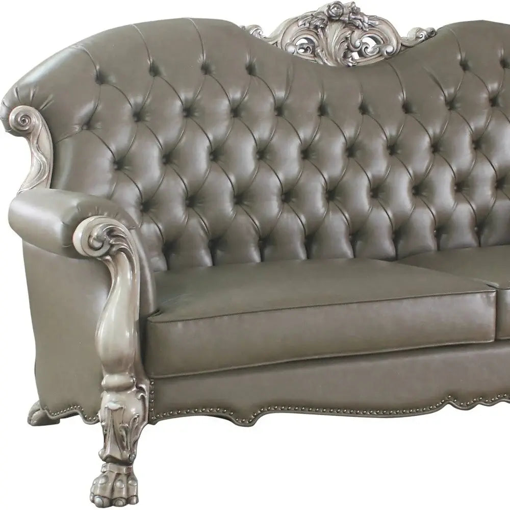 96" Bone Faux Leather Sofa And Toss Pillows With White Legs - Homeroots - Flyclothing LLC
