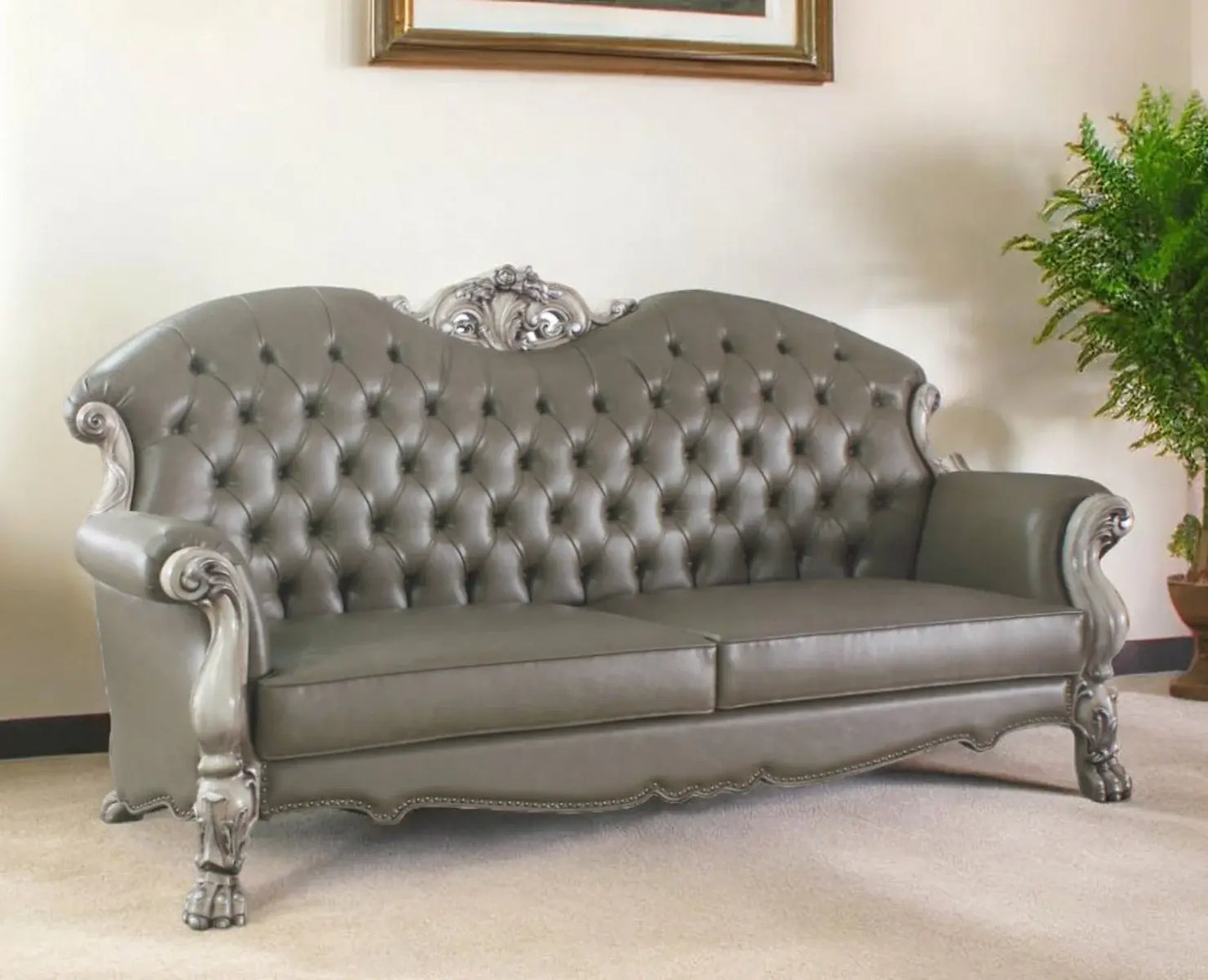 96" Bone Faux Leather Sofa And Toss Pillows With White Legs - Homeroots - Flyclothing LLC