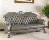 96" Bone Faux Leather Sofa And Toss Pillows With White Legs - Homeroots - Flyclothing LLC