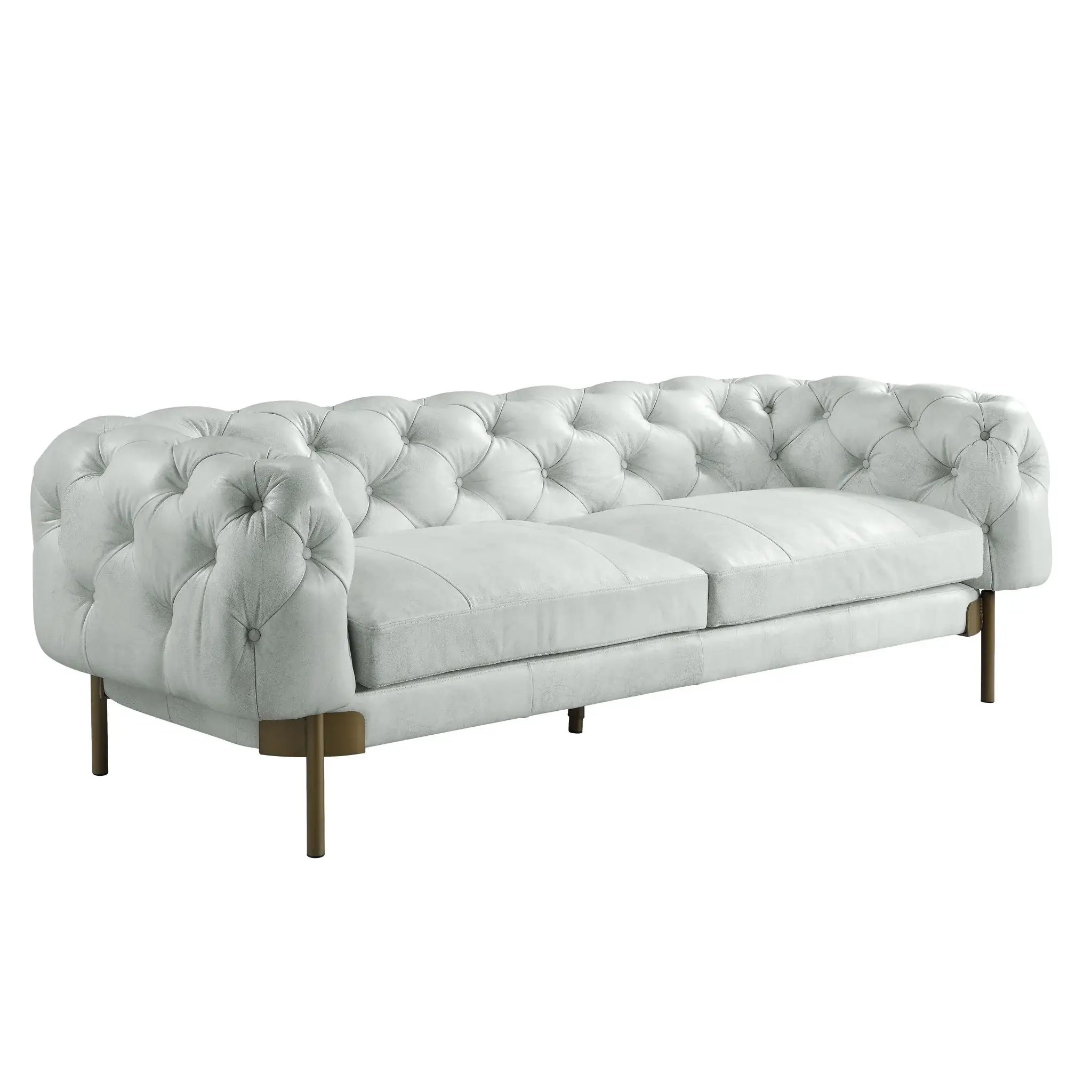 96" Light Slate Gray Top Grain Leather Sofa With Gold Legs - Homeroots - Flyclothing LLC