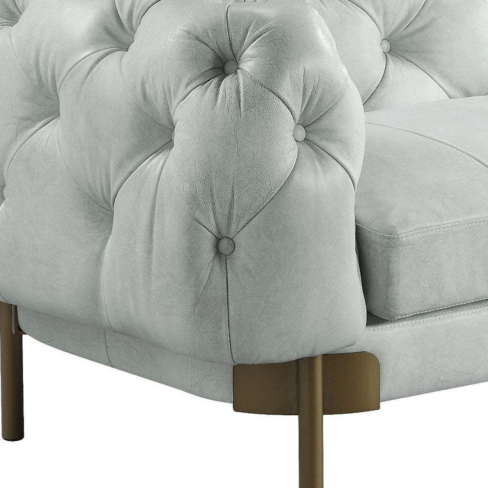96" Light Slate Gray Top Grain Leather Sofa With Gold Legs - Homeroots - Flyclothing LLC