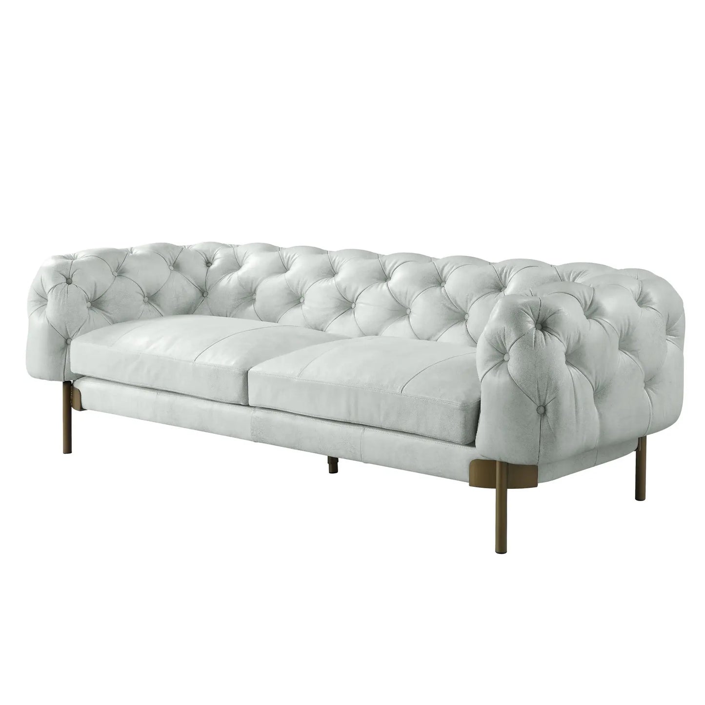 96" Light Slate Gray Top Grain Leather Sofa With Gold Legs - Homeroots - Flyclothing LLC