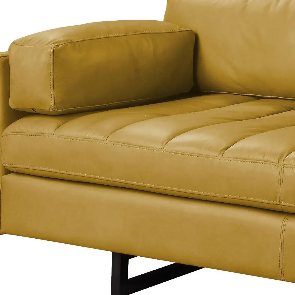 74" Mustard Top Grain Leather Sofa With Black Legs - Homeroots - Flyclothing LLC