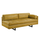 74" Mustard Top Grain Leather Sofa With Black Legs - Homeroots - Flyclothing LLC