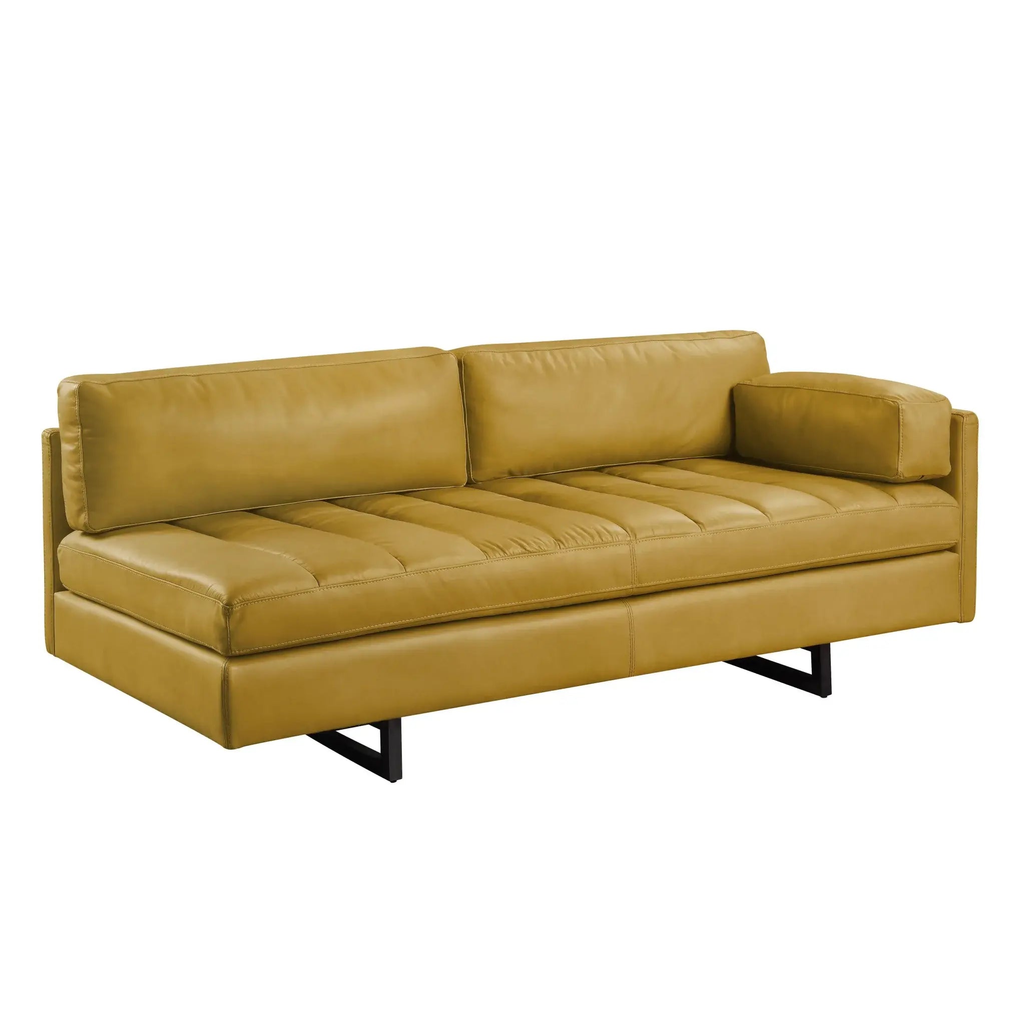 74" Mustard Top Grain Leather Sofa With Black Legs - Homeroots - Flyclothing LLC