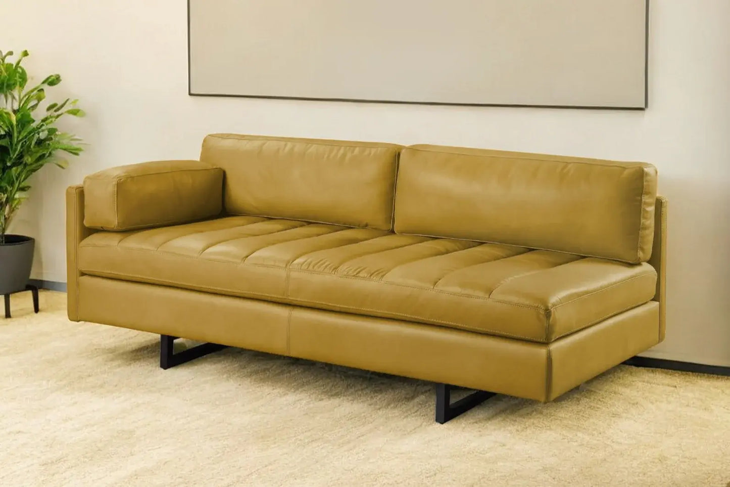 74" Mustard Top Grain Leather Sofa With Black Legs - Homeroots - Flyclothing LLC