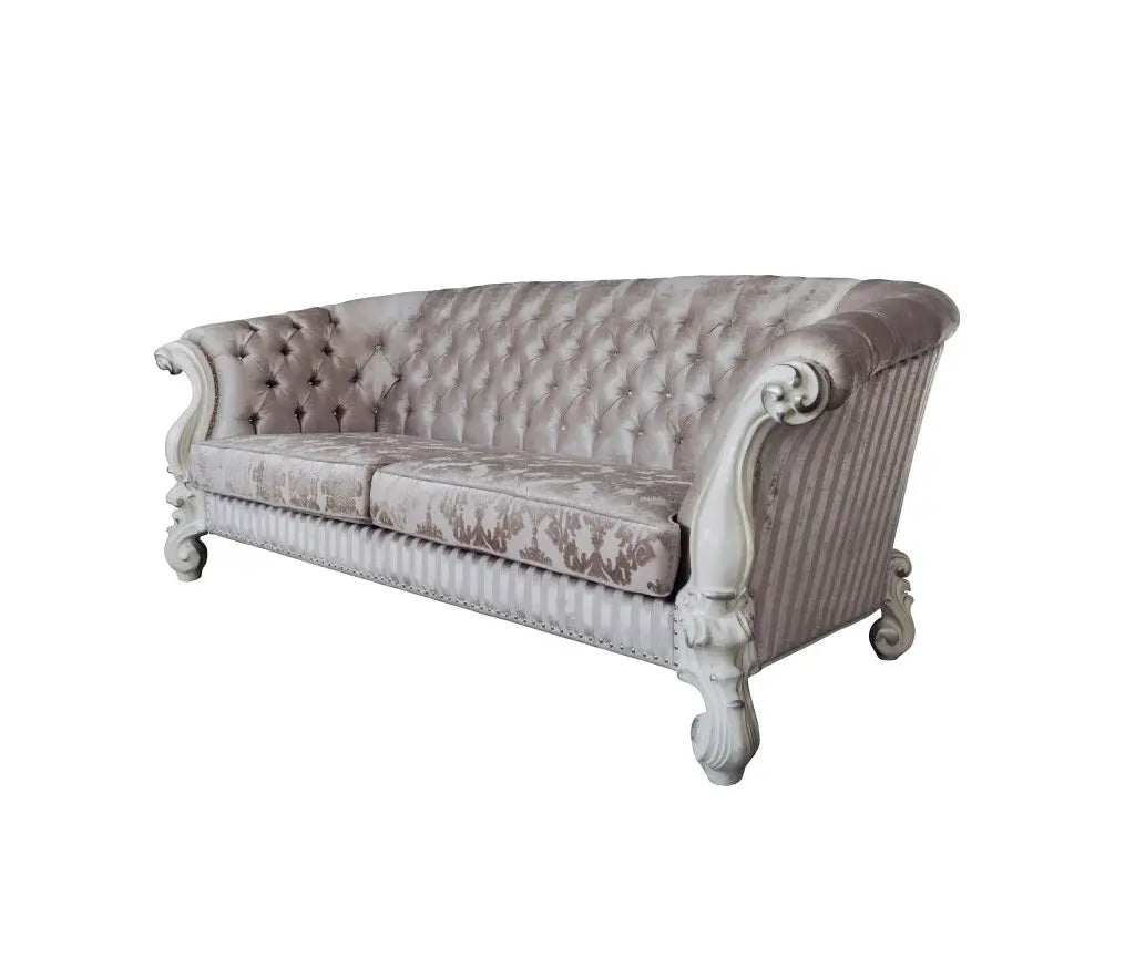 99" Ivory Velvet Damask Sofa And Toss Pillows With Bone Legs - Homeroots - Flyclothing LLC