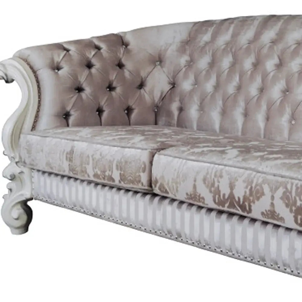 99" Ivory Velvet Damask Sofa And Toss Pillows With Bone Legs - Homeroots - Flyclothing LLC