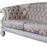 99" Ivory Velvet Damask Sofa And Toss Pillows With Bone Legs - Homeroots - Flyclothing LLC
