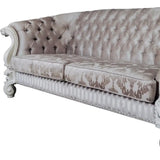 99" Ivory Velvet Damask Sofa And Toss Pillows With Bone Legs - Homeroots - Flyclothing LLC