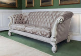 99" Ivory Velvet Damask Sofa And Toss Pillows With Bone Legs - Homeroots - Flyclothing LLC