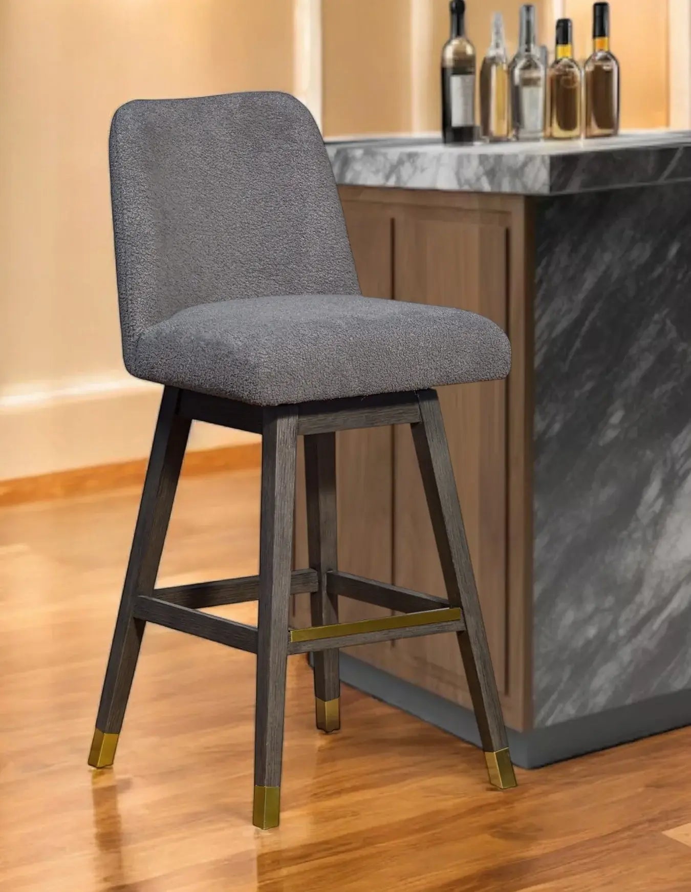 30" Gray Upholstered And Solid Wood Swivel Bar Height Bar Chair - Homeroots - Flyclothing LLC