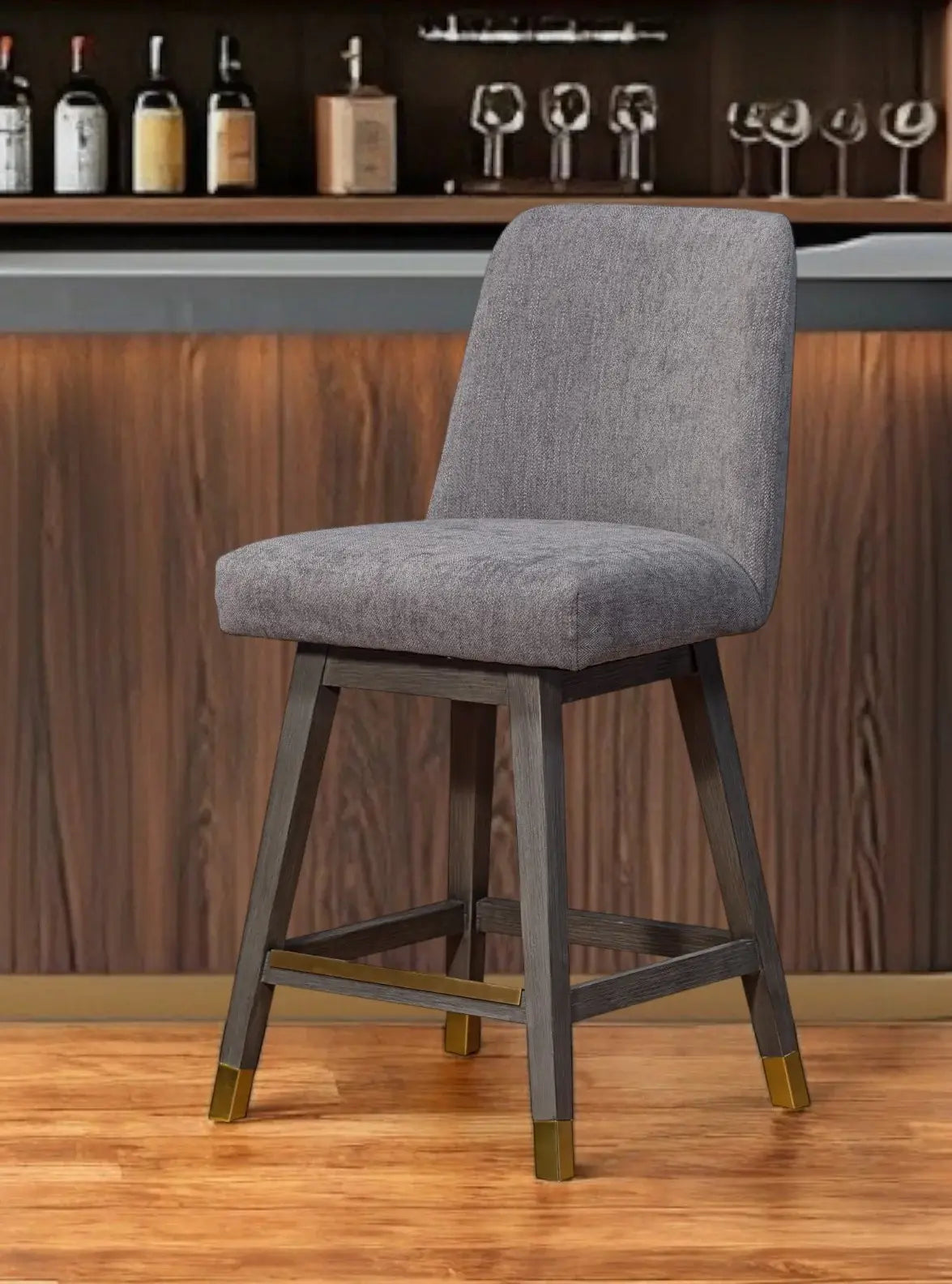 26" Taupe And Gray Upholstered And Solid Wood Swivel Counter Height Bar Chair - Homeroots - Flyclothing LLC
