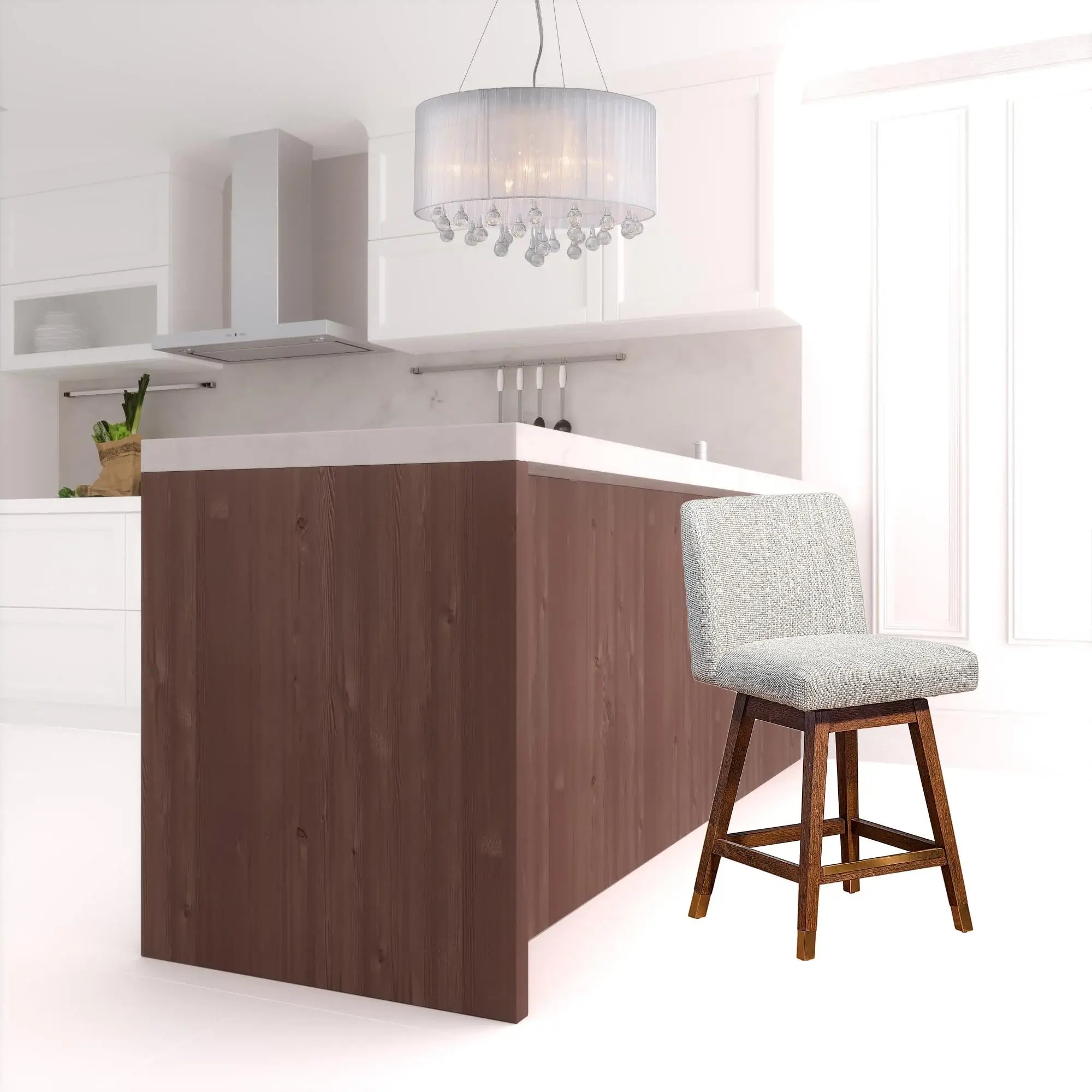 26" Beige And Brown Solid Wood Swivel Bar Height Bar Chair - Homeroots - Flyclothing LLC