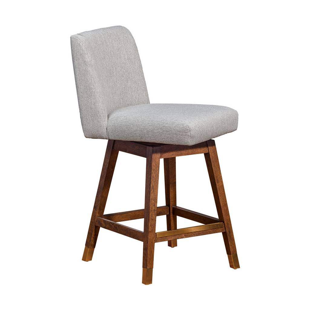 26" Taupe And Brown Solid Wood Swivel Counter Height Bar Chair - Homeroots - Flyclothing LLC