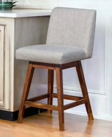 26" Taupe And Brown Solid Wood Swivel Counter Height Bar Chair - Homeroots - Flyclothing LLC