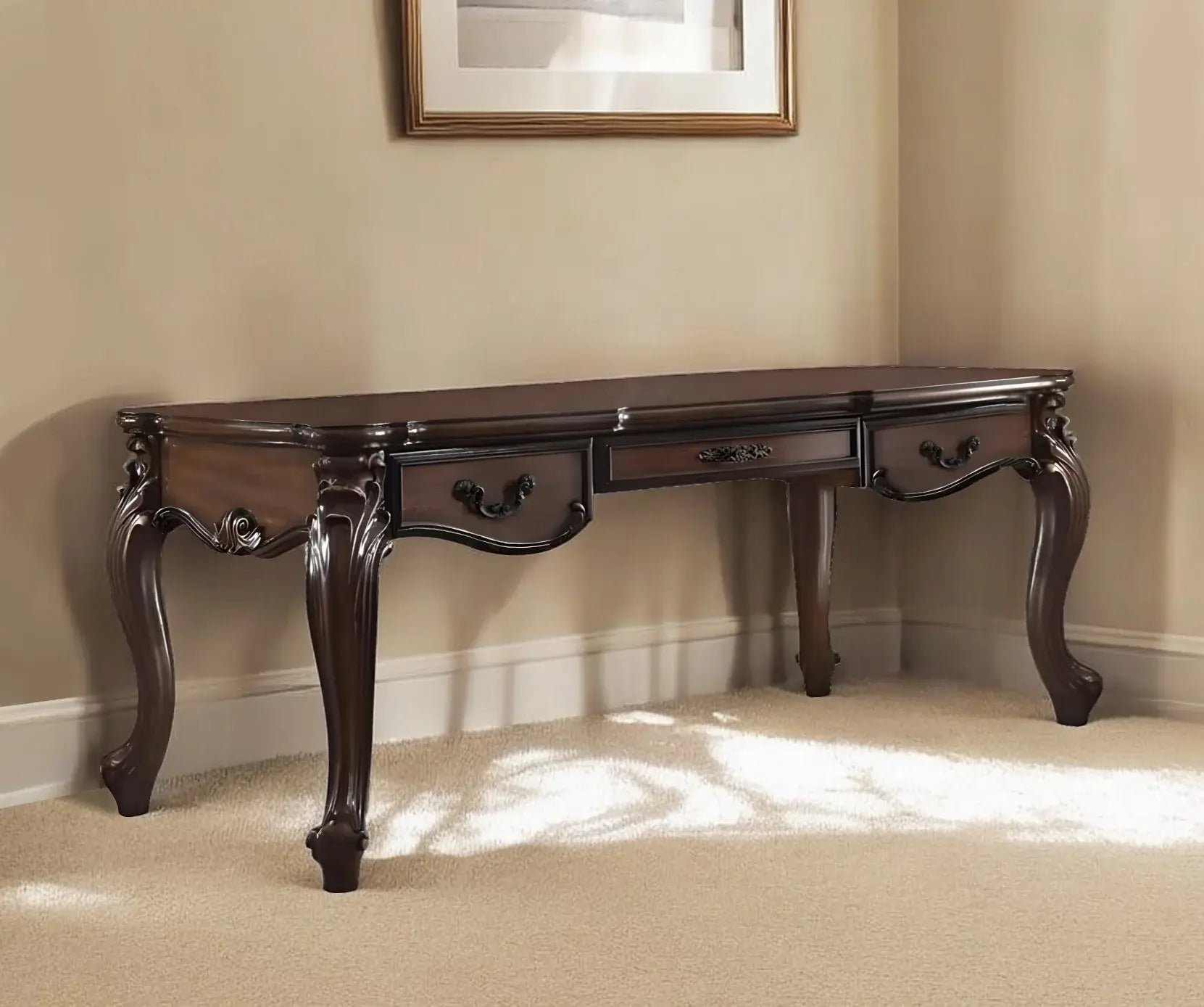 72" Dark Brown Wood Executive Desk With Three Drawers - Homeroots - Flyclothing LLC