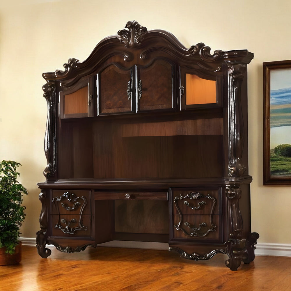 76" Dark Brown Wood Peninsula Credenza Desk With Four Cabinets Three Drawers - Homeroots - Flyclothing LLC