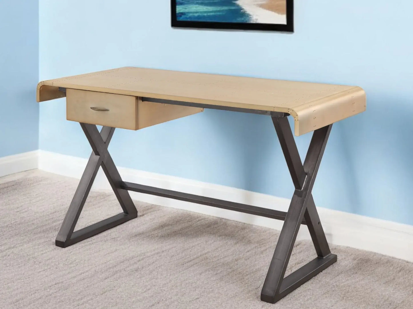 50" Gold and Black Aluminum Writing Desk - Homeroots - Flyclothing LLC