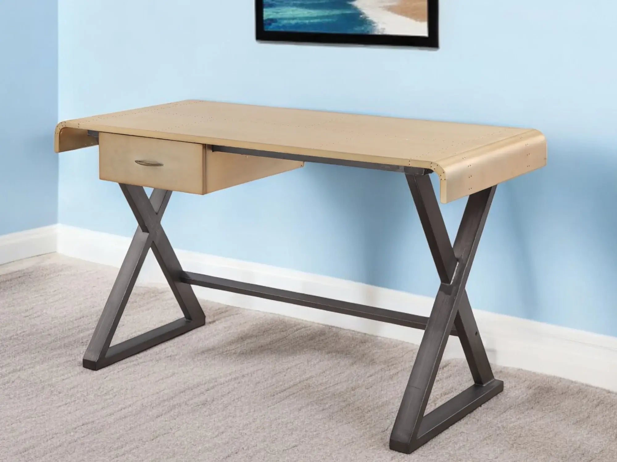 50" Gold and Black Aluminum Writing Desk - Homeroots - Flyclothing LLC