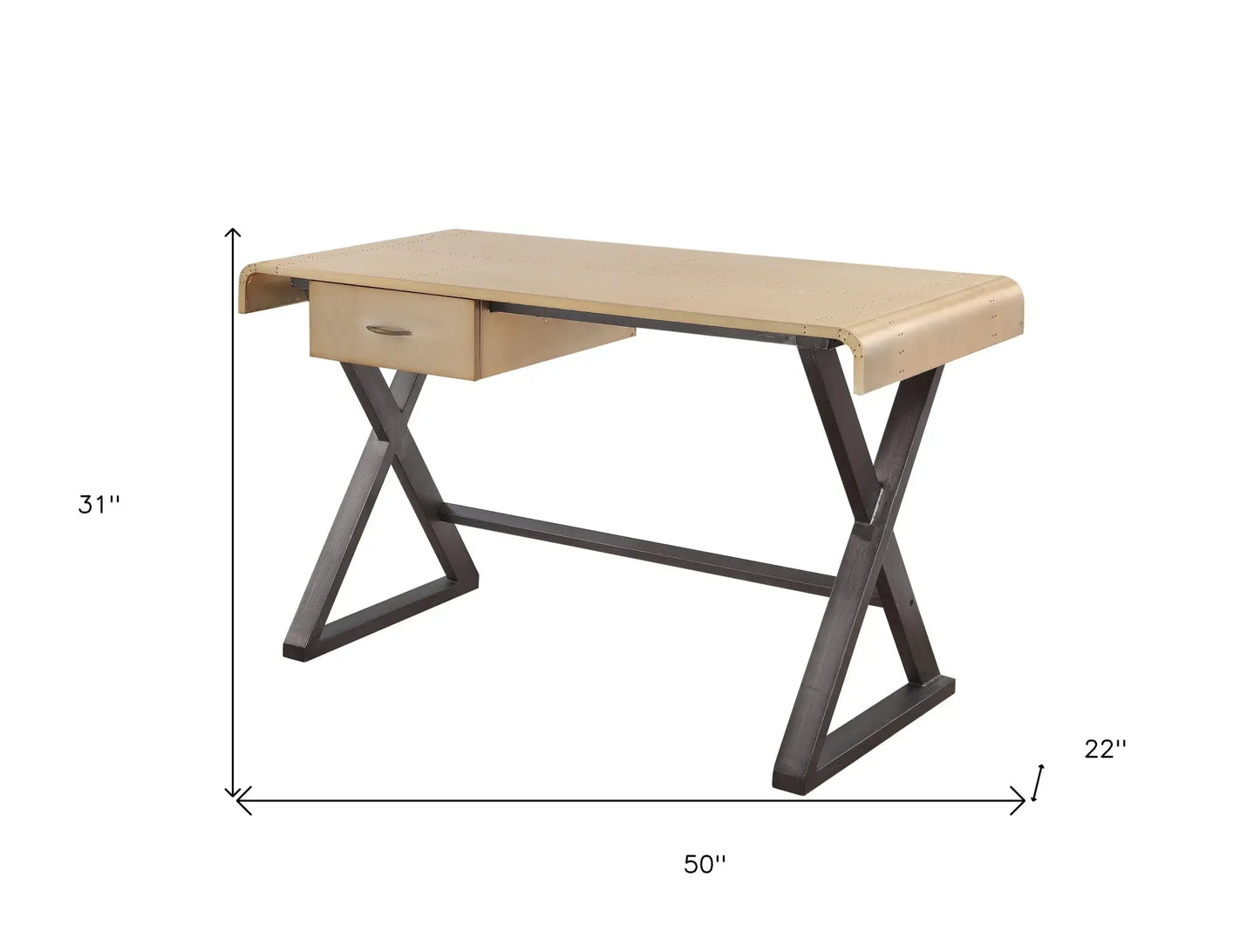 50" Gold and Black Aluminum Writing Desk - Homeroots - Flyclothing LLC