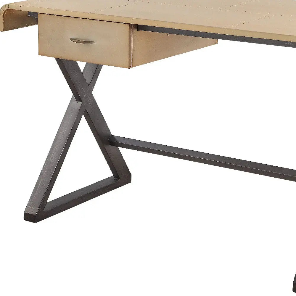 50" Gold and Black Aluminum Writing Desk - Homeroots - Flyclothing LLC