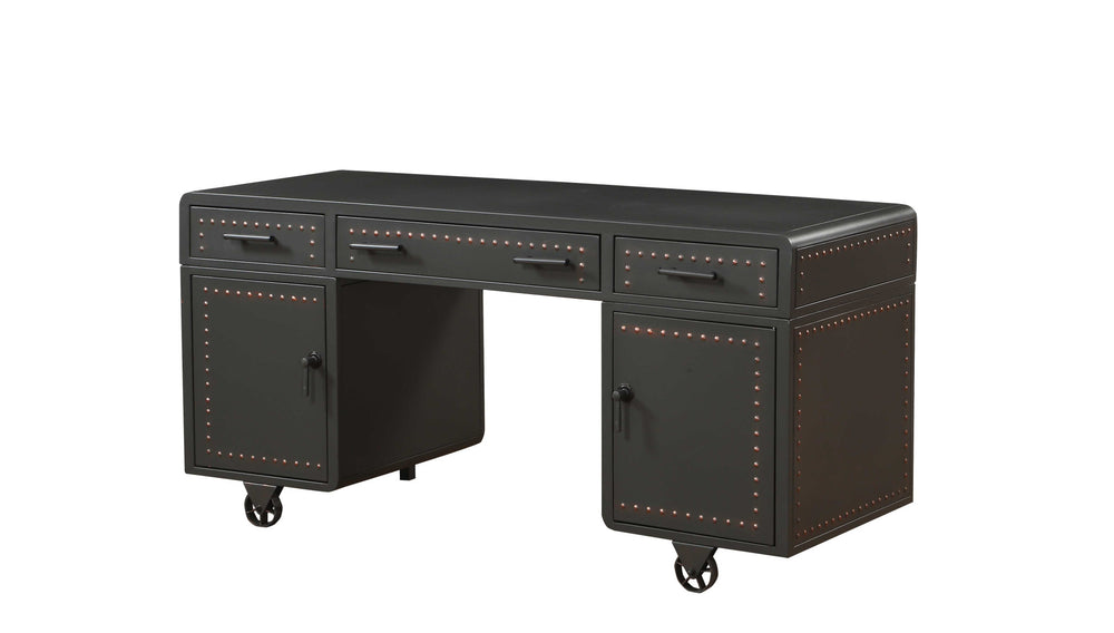 63" Gray Metal Executive Desk With Two Cabinets Three Drawers - Homeroots - Flyclothing LLC