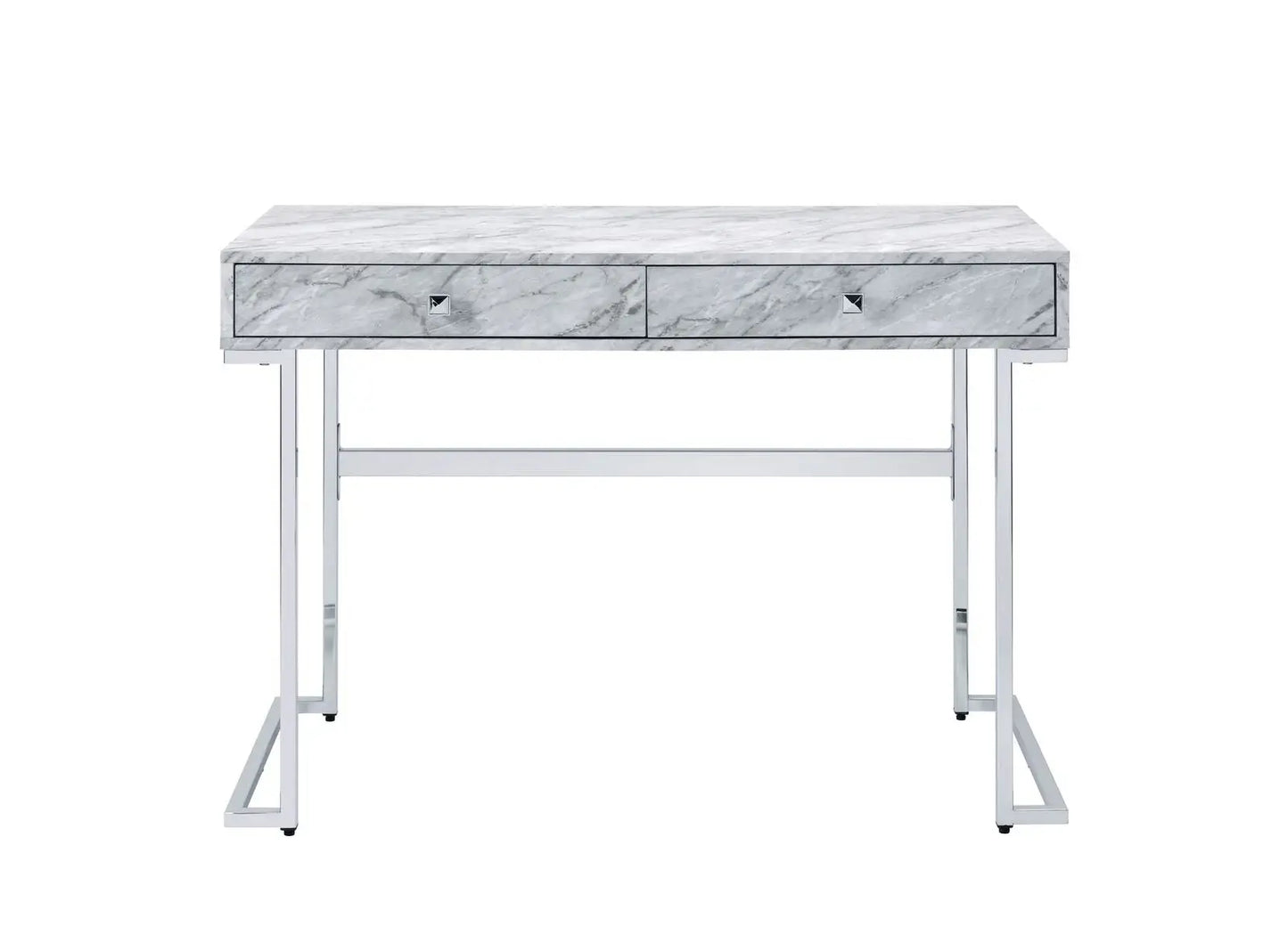 42" White Writing Desk With Two Drawers - Homeroots - Flyclothing LLC
