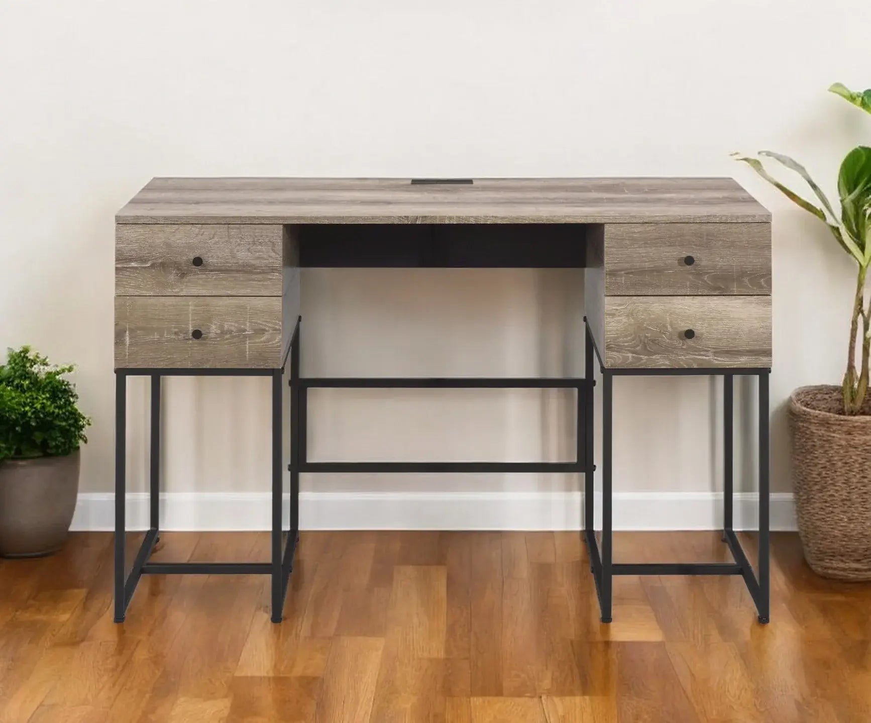 47" Brown and Black Writing Desk With Four Drawers - Homeroots - Flyclothing LLC