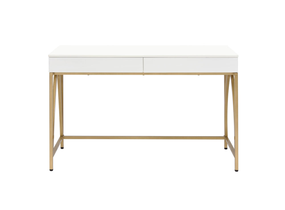 50" White and Gold Writing Desk With Two Drawers - Homeroots - Flyclothing LLC