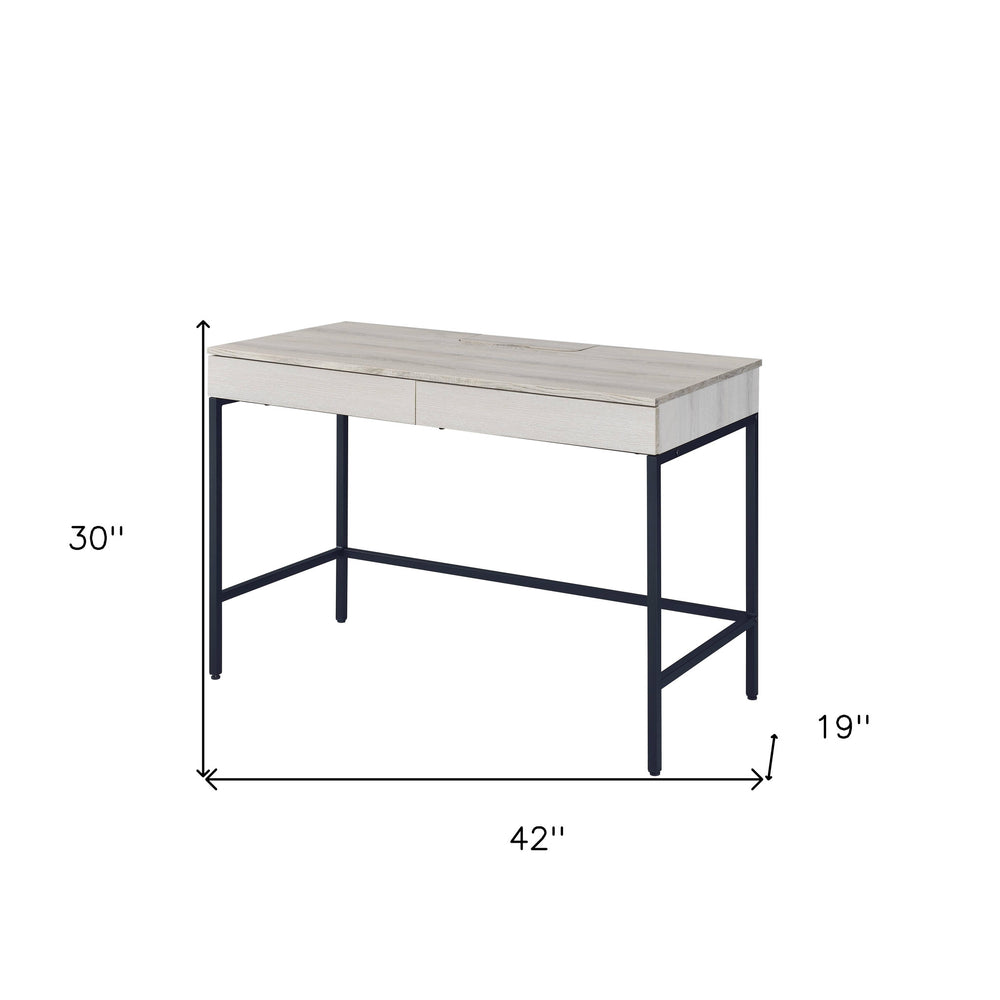 42" Natural and Black Writing Desk With Two Drawers - Homeroots - Flyclothing LLC