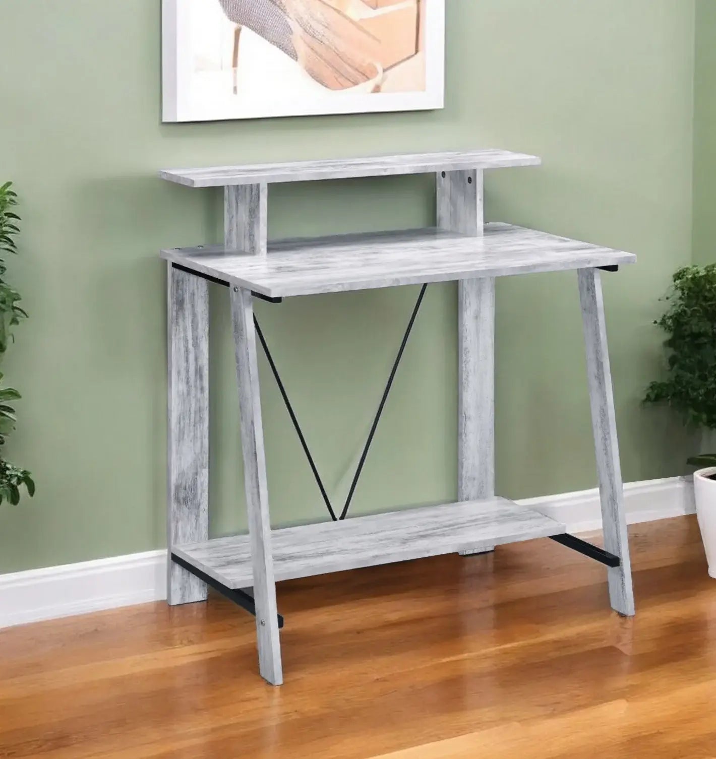32" Antiqued White Writing Desk - Homeroots - Flyclothing LLC