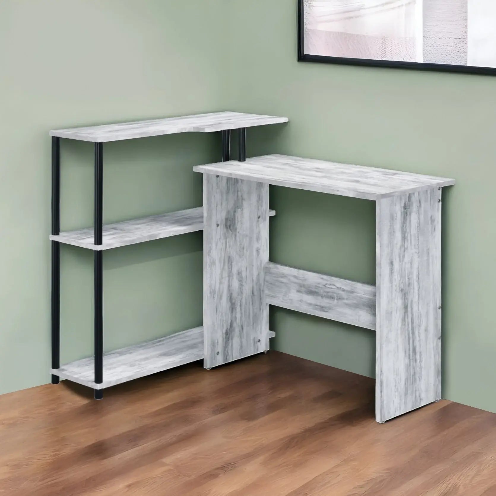 39" Antiqued White L Shape Writing Desk - Homeroots - Flyclothing LLC