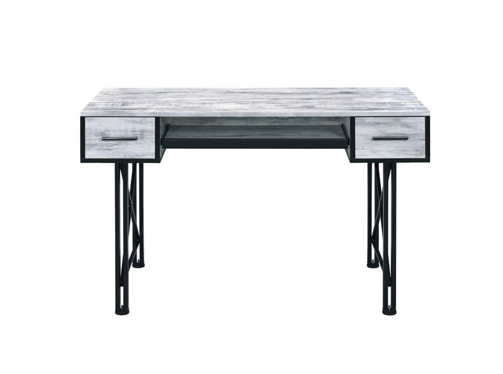 47" Antiqued White and Black Computer Desk With Two Drawers - Homeroots - Flyclothing LLC