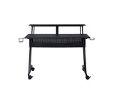 47" Black Wood and Metal Rolling Computer Desk