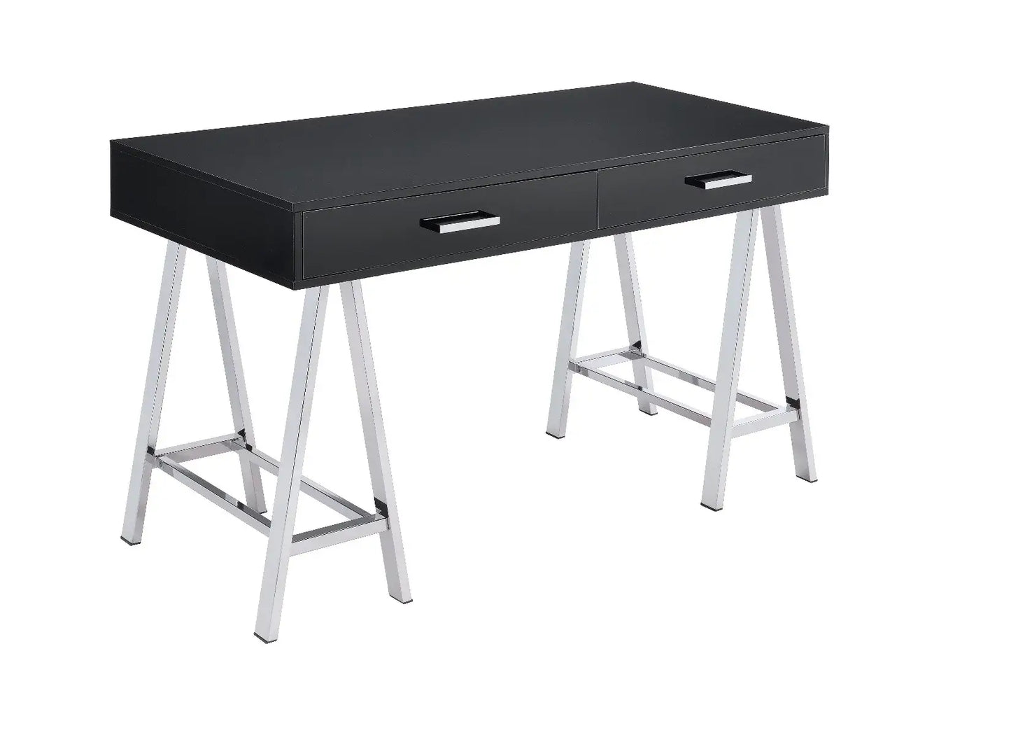 54" Black and Silver Writing Desk With Two Drawers - Homeroots - Flyclothing LLC