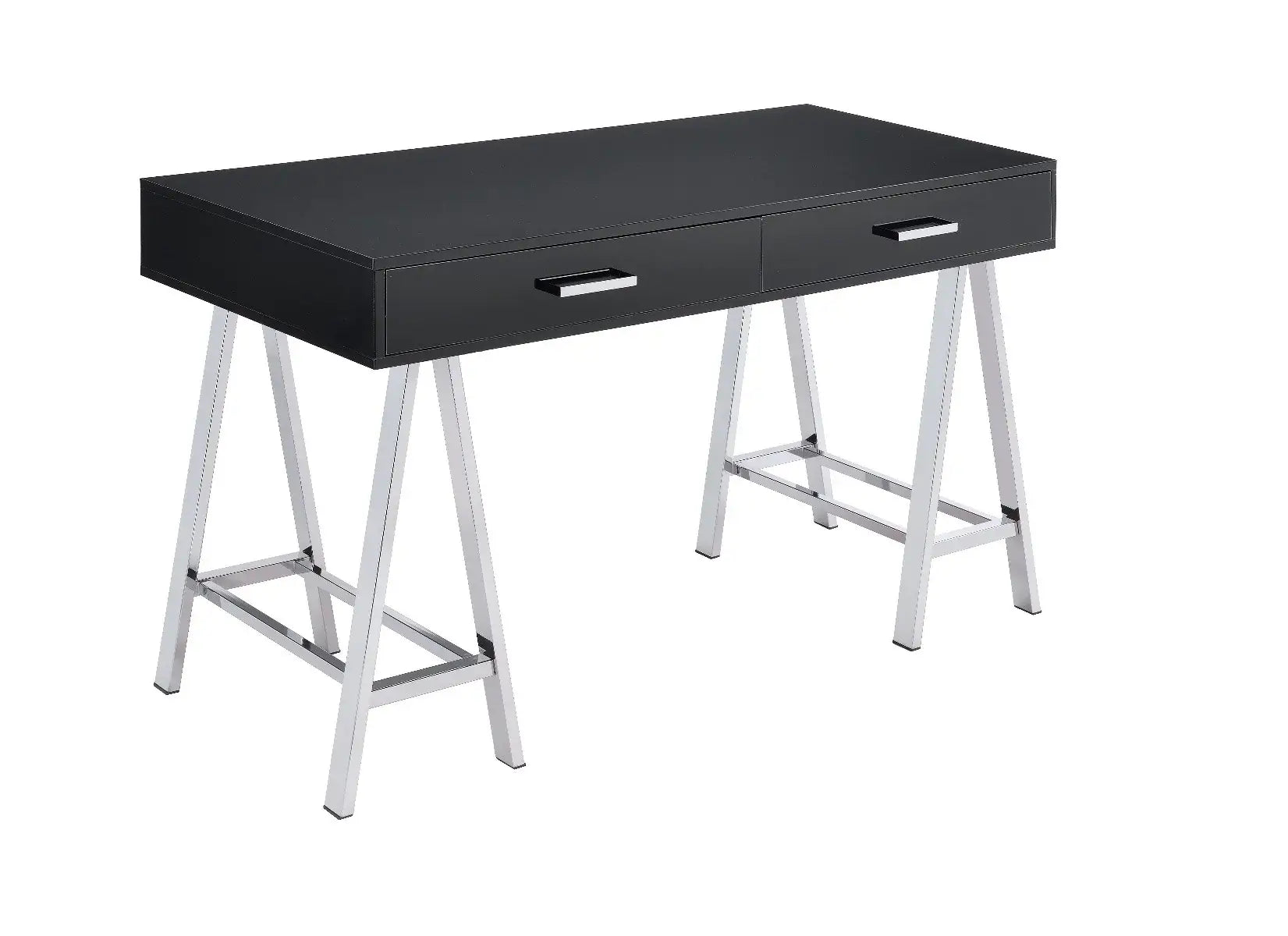 54" Black and Silver Writing Desk With Two Drawers - Homeroots - Flyclothing LLC
