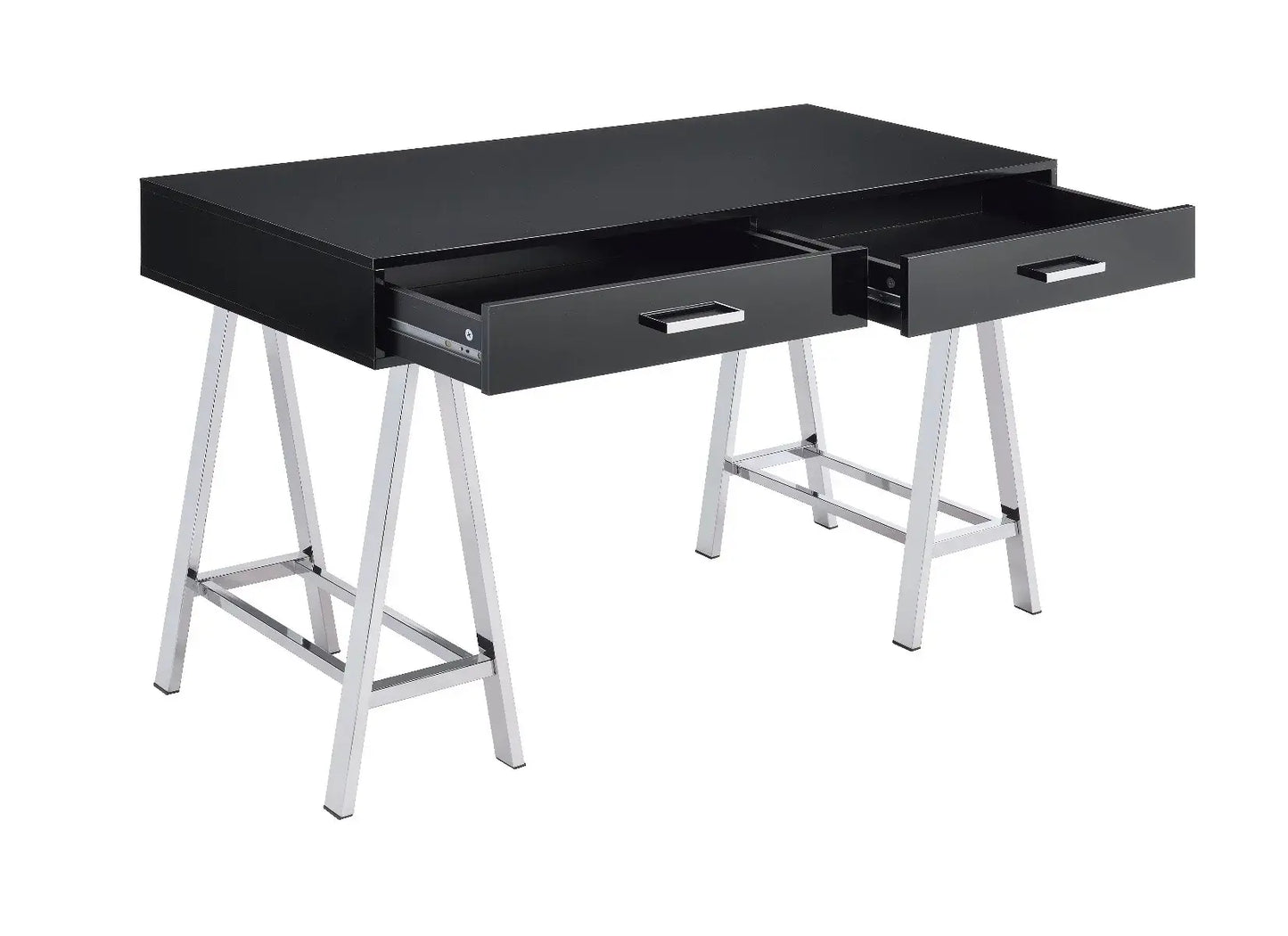 54" Black and Silver Writing Desk With Two Drawers - Homeroots - Flyclothing LLC
