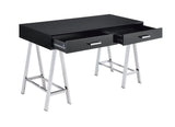 54" Black and Silver Writing Desk With Two Drawers - Homeroots - Flyclothing LLC