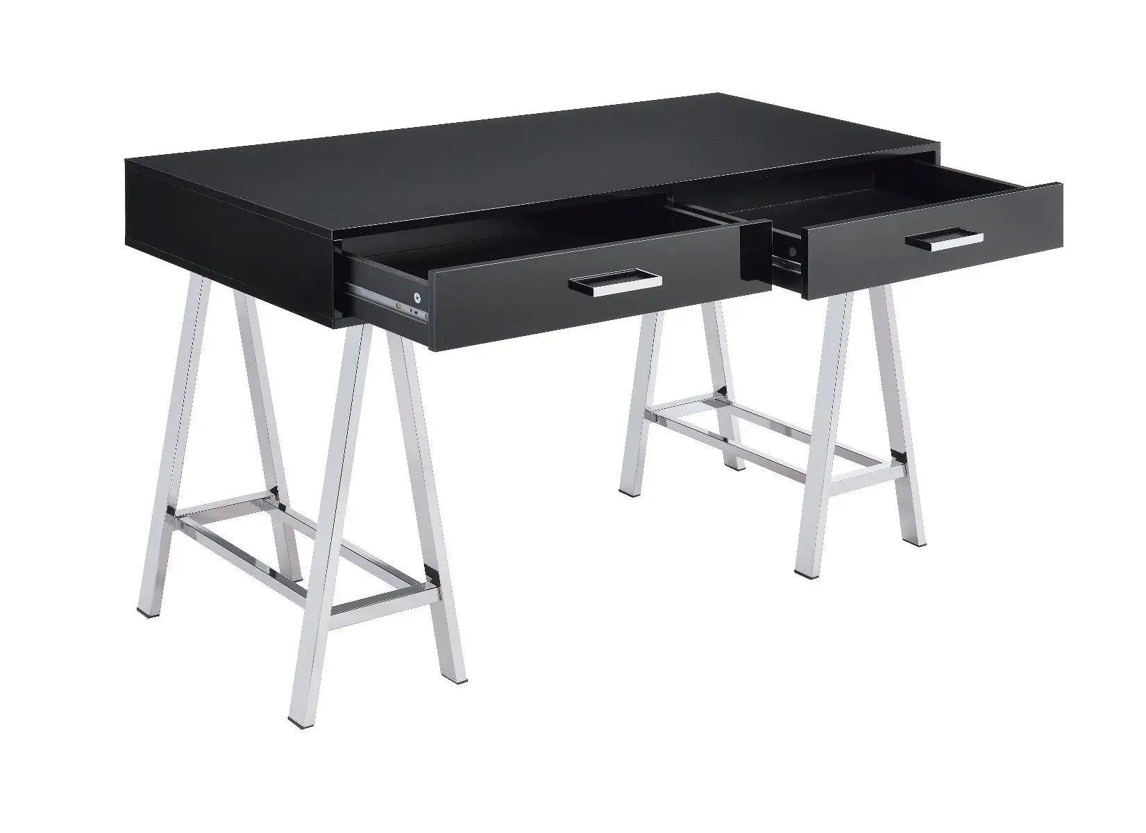 54" Black and Silver Writing Desk With Two Drawers - Homeroots - Flyclothing LLC