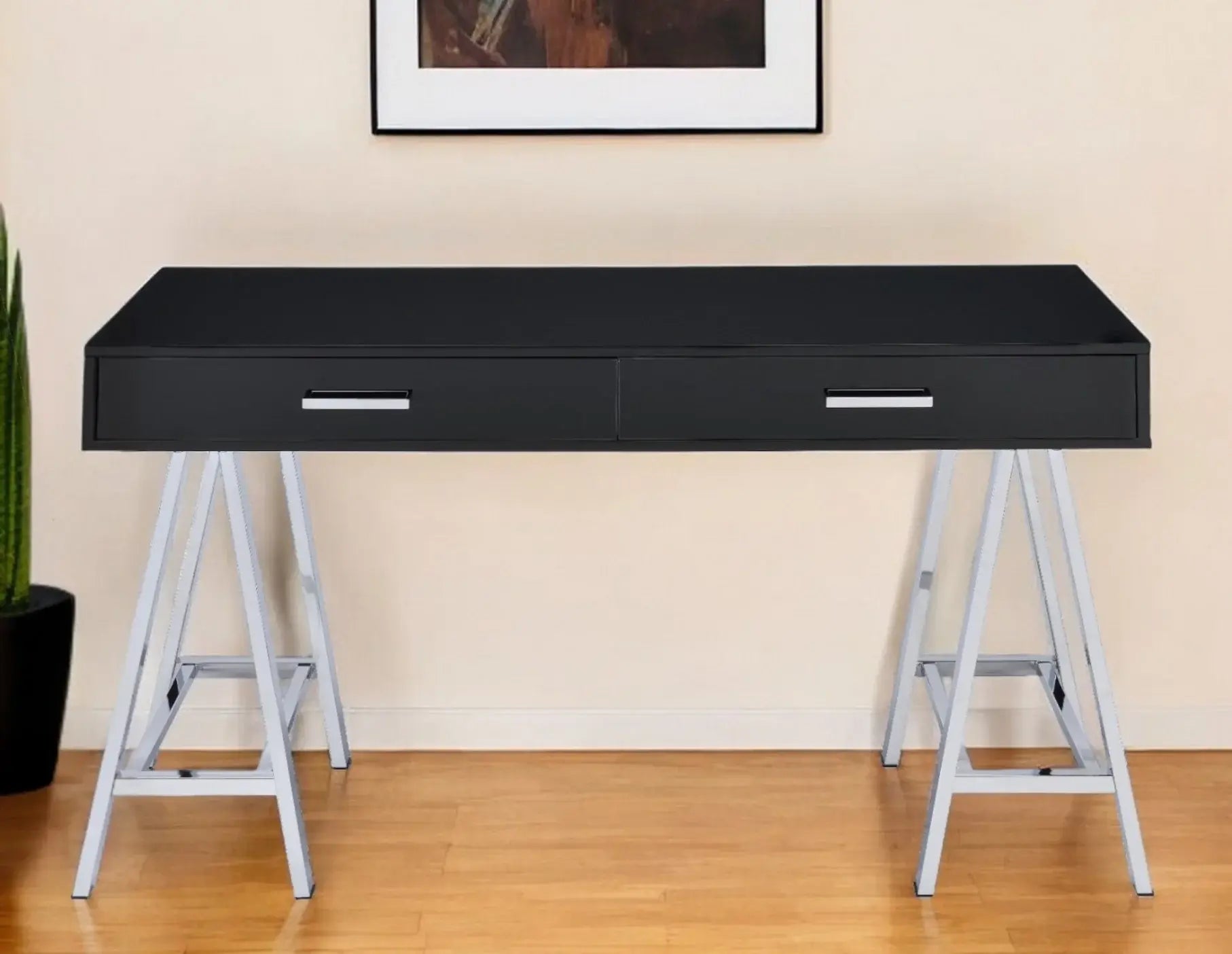 54" Black and Silver Writing Desk With Two Drawers - Homeroots - Flyclothing LLC