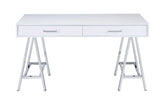 54" White and Silver Writing Desk With Two Drawers - Homeroots - Flyclothing LLC