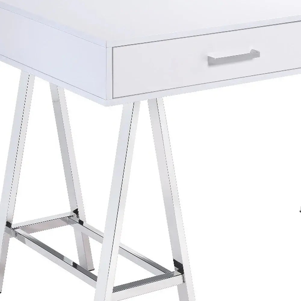 54" White and Silver Writing Desk With Two Drawers - Homeroots - Flyclothing LLC