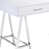 54" White and Silver Writing Desk With Two Drawers - Homeroots - Flyclothing LLC
