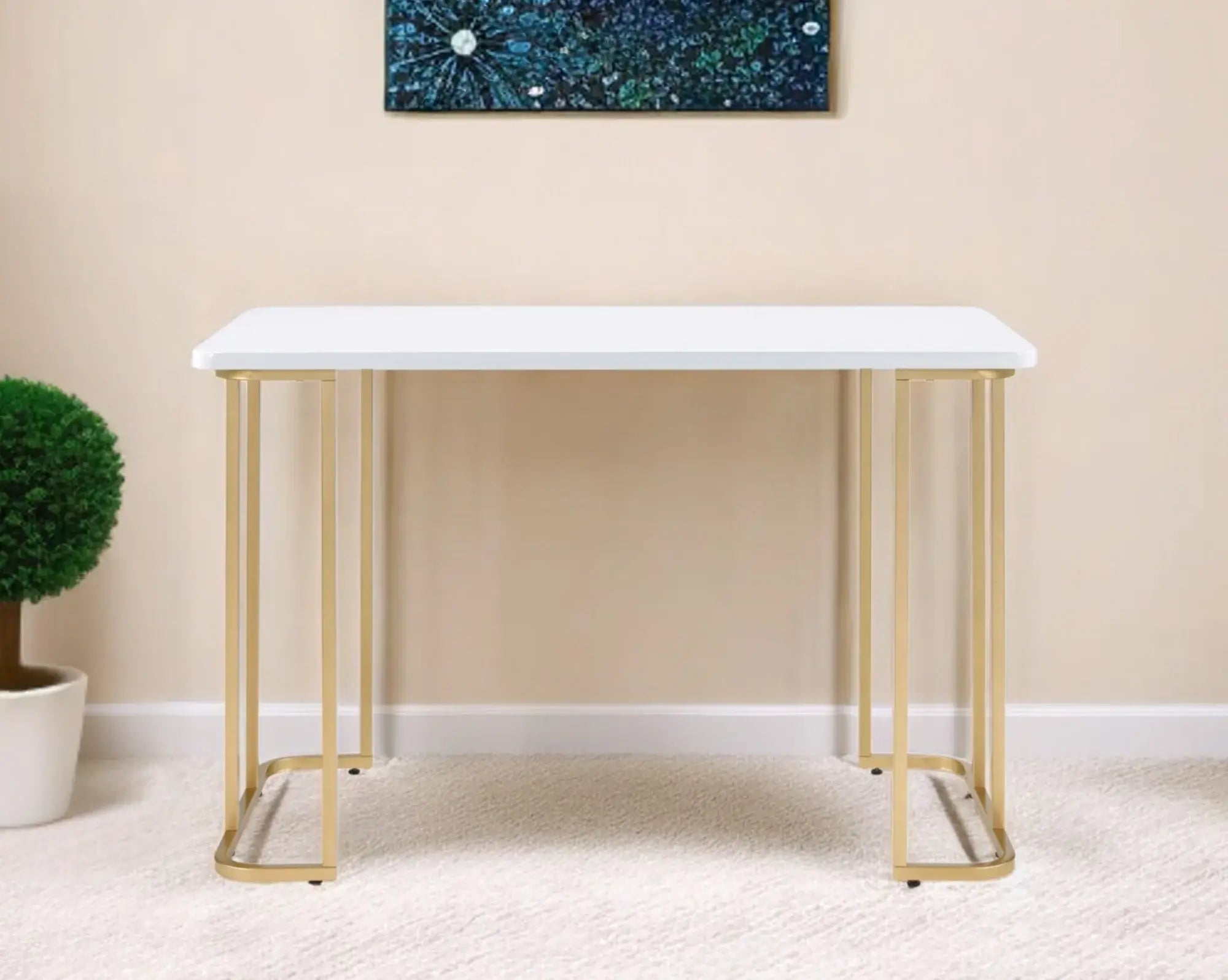 48" White and Gold Writing Desk - Homeroots - Flyclothing LLC
