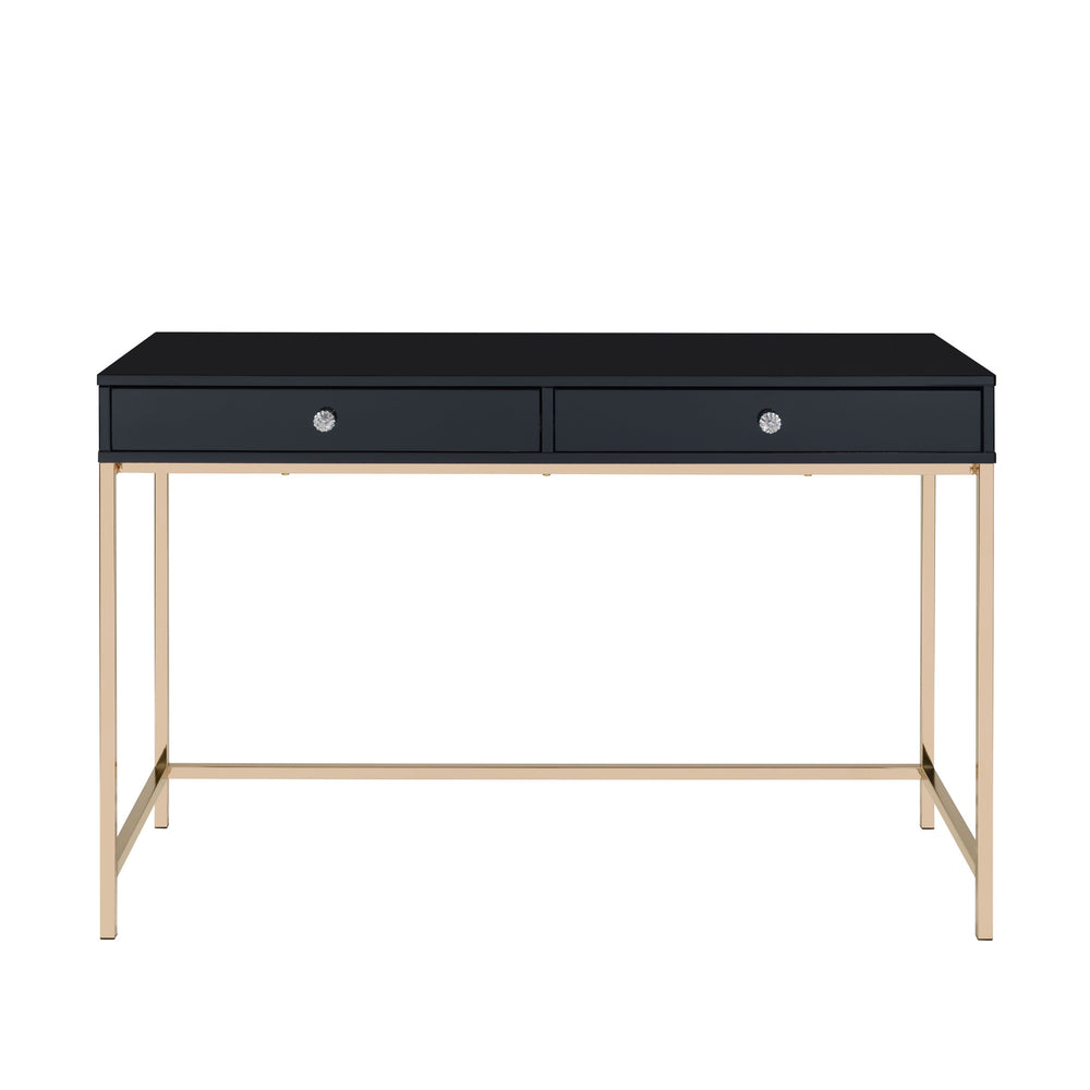 47" Black and Gold Writing Desk With Two Drawers - Homeroots - Flyclothing LLC